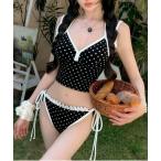 水着 Y2K ドット柄フリルビキニセット温泉水着２点セット swim wear レディース