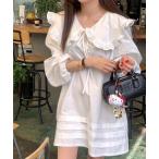 シャツワンピース フリルカラーシャツミニワンピース