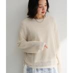 ニット セーター サイドシャーリング透かし編みニットプルオーバー レディース