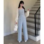 オールインワン ダブルチェーンストラップツイードオールインワン レディース