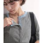 tシャツ トレンドのヘンリーネック。メニーボタンがアクセントに。レイヤード風ドッキングヘンリートップス レディース