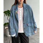 ジャケット テーラードジャケット 缶バッジ付きデニムテーラードジャケット レディース