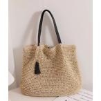 かごバッグ カゴバッグ フリンジストラップ付 大容量 ストローかごバッグ ショルダーバッグ トートバッグ