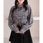 ブラウス シャツ チェックショートドロストシャツ レディース