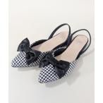 ショッピング水玉 パンプス 水玉 チェック柄 千鳥格子 リボンフラットミュール ポインテッド トゥ バックストラップパンプス
