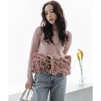 カーディガン ボリュームフリル ニットカーディガン レディース