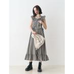 ワンピース ノースリチェックフリルロングワンピース