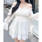 ワンピース チュールオフショルミニワンピース