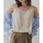 タンクトップ ノースリーブ シルキー サテン クルーネック タンクトップ レディース