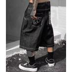 ジーンズ バッグ刺繍デニムハーフパンツ メンズ レディース