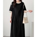 ワンピース ウエストタック配色パイピングワンピース