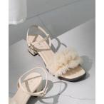 サンダル 秒履き スクエアトゥ チュールフリル ストラップサンダル レディース