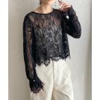 ブラウス シャツ 長袖 シースルー/シアー スカラップレースブラウス 花柄トップス レディース