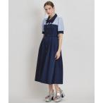 ショッピングミモレ丈 ワンピース コントラストカラーシャツフレアロングワンピース