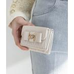 財布 ビジューモノグラムリボン三つ折りウォレット レディース