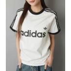 tシャツ 「adidas/アディダス」スリーストライプス半袖Tシャツ/リンガー/フロントロゴ レディース
