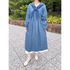 ワンピース 水玉スカーフ付きダンガリーセーラーワンピース