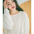 tシャツ レースジャガードラウンドプルオーバー レディース