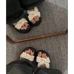 サンダル ドット柄クロスリボン厚底サンダル美脚脚長 レディース