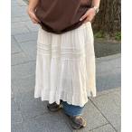 ショッピングミモレ丈 スカート 段刺繍レーススカート