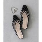 サンダル 編みストラップ スクエアトゥ ローヒール ミュール レディース