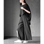 セットアップ 変形袖ドルマンプルオーバー＋ワイドパンツセットアップ レディース