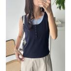 タンクトップ ノースリーブ ヘンリーネックレイヤード風タンクトップ レディース