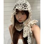 ニット帽 ニットキャップ フラワークロシェ編みレース帽/バブーシュカ レディース