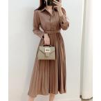 ショッピングミモレ丈 ワンピース ベルト付きミモレ丈プリーツシャツワンピース