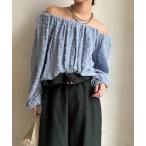 ブラウス シャツ ドットジャガードオフショルブラウス レディース