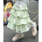 スカート ティアードギンガムボリュームスカート