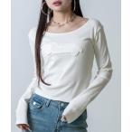 tシャツ ワッペンロゴ リブトップス