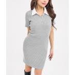 ワンピース シャツ襟 リブニット ミ