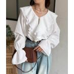 ブラウス シャツ Vネックフリルキャンディスリーブブラウス レディース