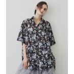 ショッピング半袖シャツ ブラウス シャツ オリジナルフラワー箔プリント半袖シャツ レディース