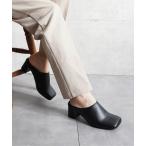 パンプス スクエアトゥチャンキーヒールミュール