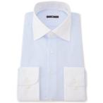 フォーマル シャツ 「形態安定」「長袖」「BLACK LINE」クレリックワイドカラーワイシャツ/ブルー×ドビー メンズ