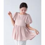 パールバルーンスリーブサテンペプラムトップス レディース