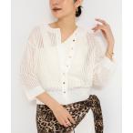 カーディガン 「手洗い可能」メッシュスパンコール6分袖カーディガン レディース