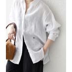 ブラウス シャツ SHIPS any:「洗濯機可能」リネン レギュラーカラー ルーズ 刺繍 シャツ レディース