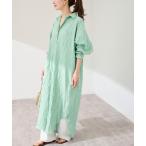 シャツワンピース ワッシャーストライプシャツドレス