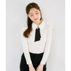 ショッピングニットタイ ニット セーター ２ＷＡＹビジュー釦タイ＆襟付きリブニットプルオーバー レディース