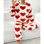 パジャマ ルームウェア 1D75-MZ ハートパターン もこもこ ルームウェアセット パジャマ レディース