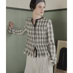 ブラウス シャツ シャーリングチェックトップス レディース