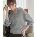 ショッピング春 ニット セーター ミックスメッシュ ポロニット レディース