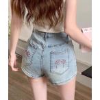  брюки задний лента вышивка высокий талия Denim шорты женский 