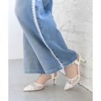 パンプス フラワーメッシュミュール