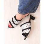 サンダル ドット柄　3連リボンミュールサンダル レディース