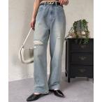  брюки высокий талия повреждение Denim женский 