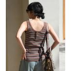 タンクトップ ノースリーブ ワッフル 2WAY ヘンリーネック タンクトップ レディース